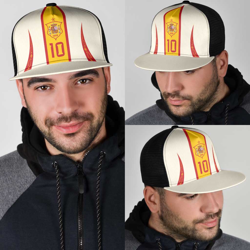 Custom Spain National Football Mesh Trucker Cap Pinstripe Flag with Royal Crest