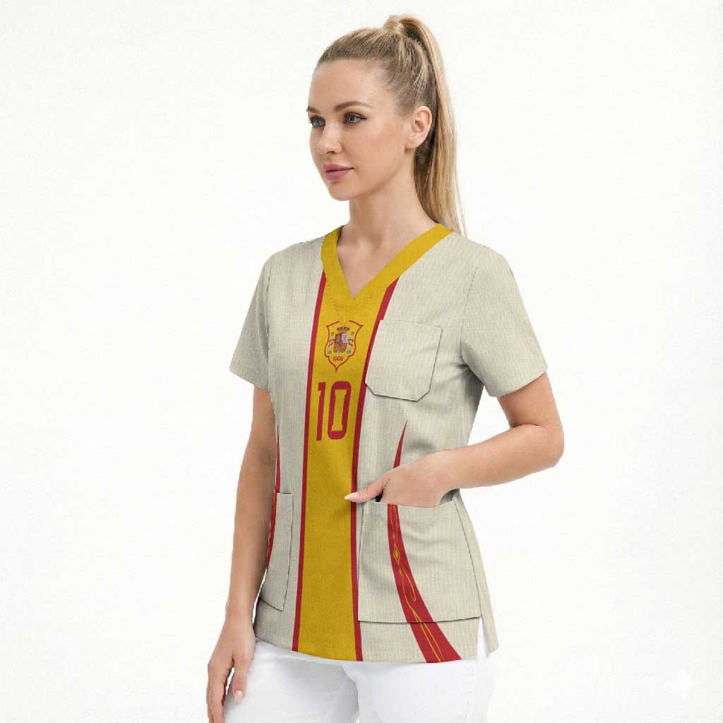 Custom Spain National Football Scrub Top Pinstripe Flag with Royal Crest