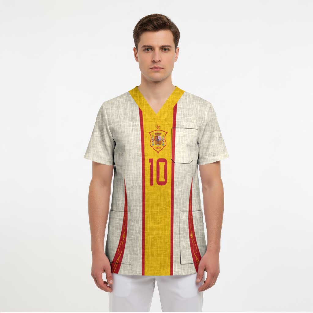 Custom Spain National Football Scrub Top Pinstripe Flag with Royal Crest