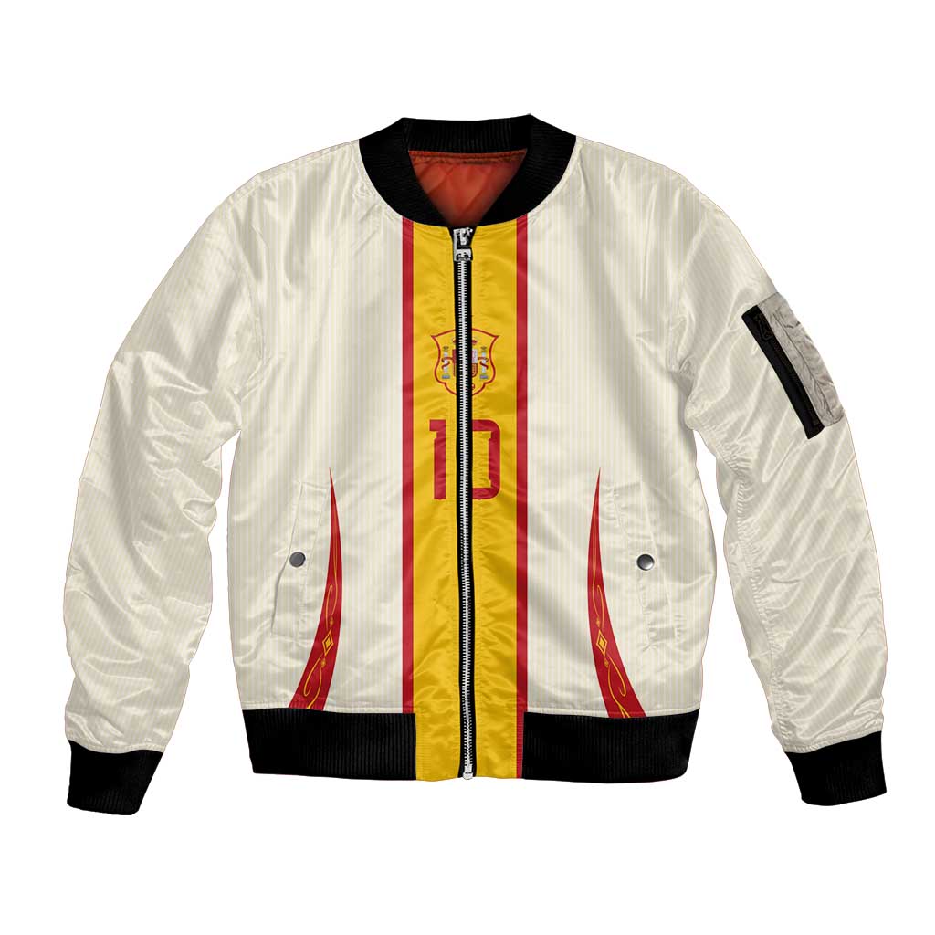 Custom Spain National Football Sleeve Zip Bomber Jacket Pinstripe Flag with Royal Crest