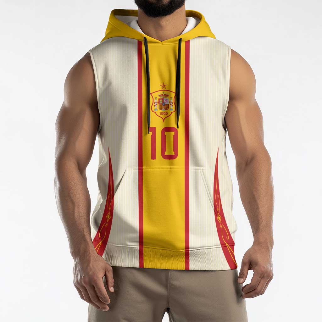 Custom Spain National Football Sleeveless Hoodie Pinstripe Flag with Royal Crest