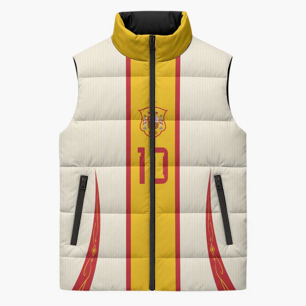 Custom Spain National Football Sleeveless Puffer Jacket Pinstripe Flag with Royal Crest