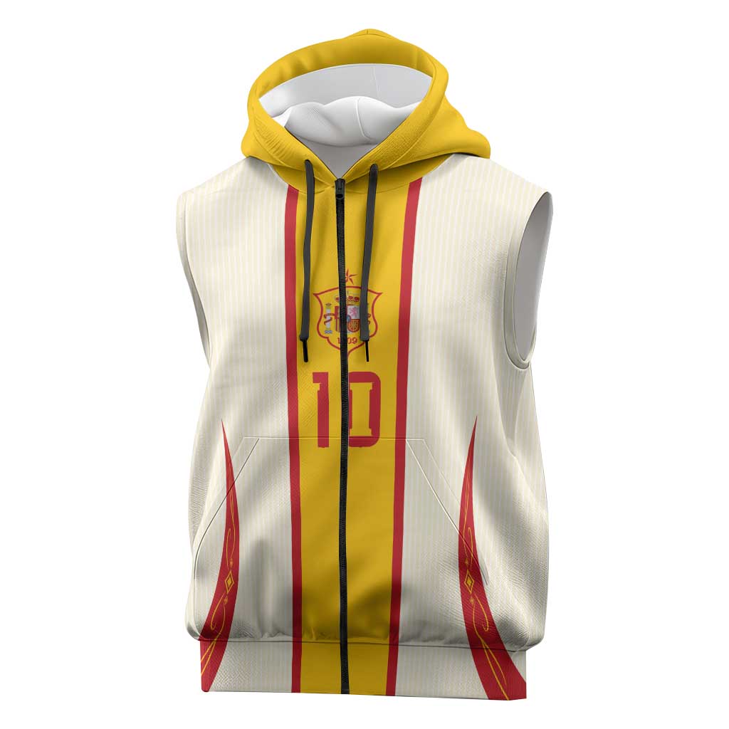 Custom Spain National Football Sleeveless Zip Hoodie Pinstripe Flag with Royal Crest