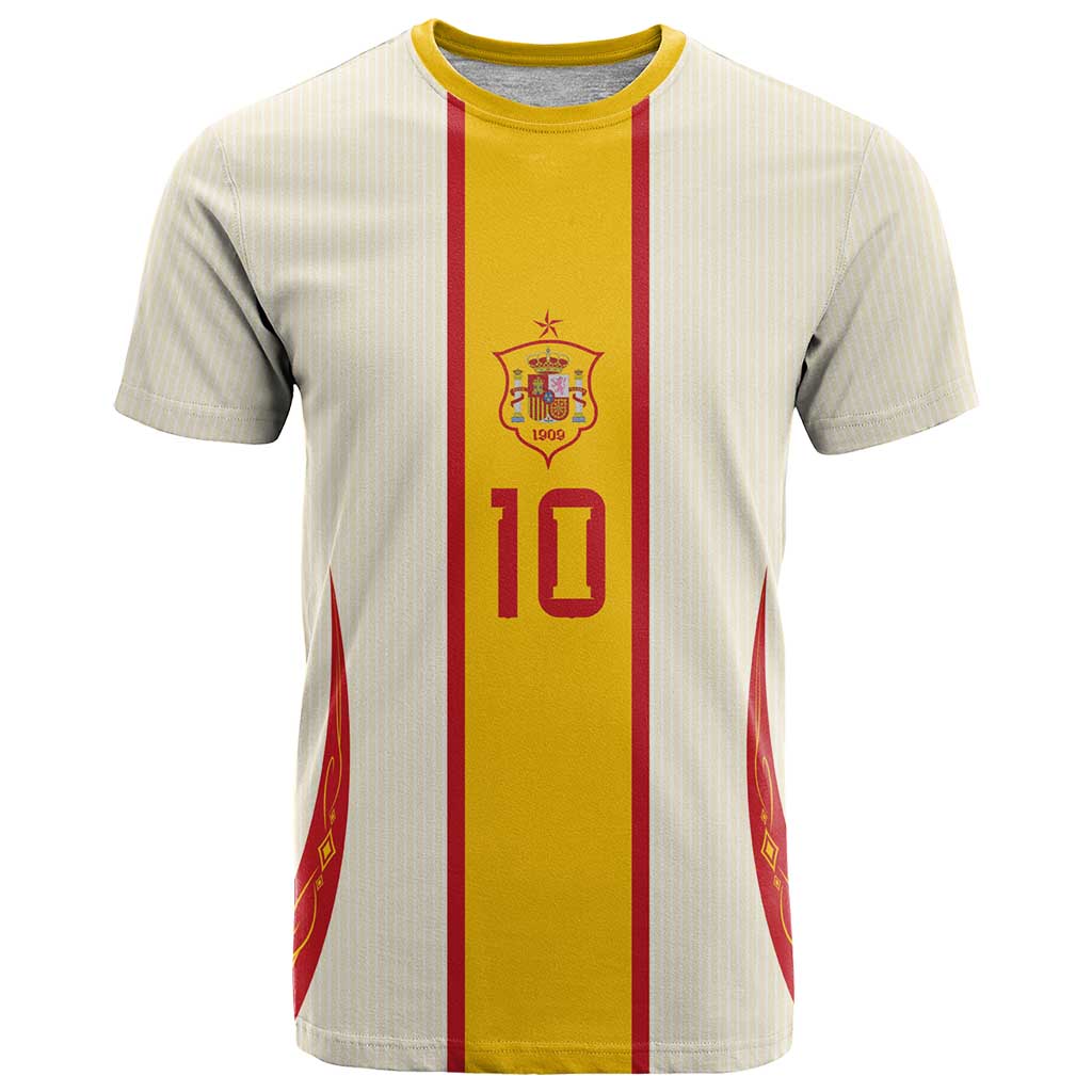 Custom Spain National Football T Shirt Pinstripe Flag with Royal Crest