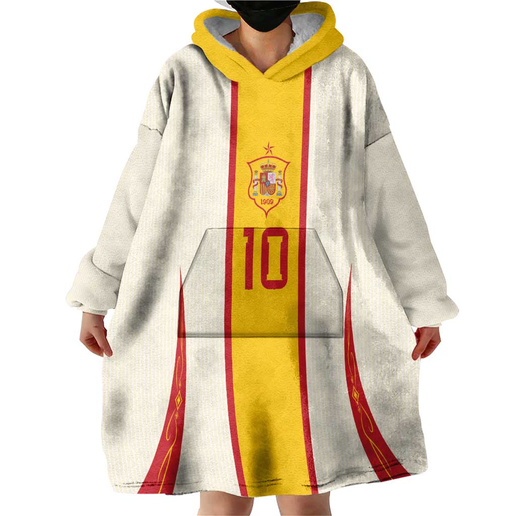 Custom Spain National Football Wearable Blanket Hoodie Pinstripe Flag with Royal Crest
