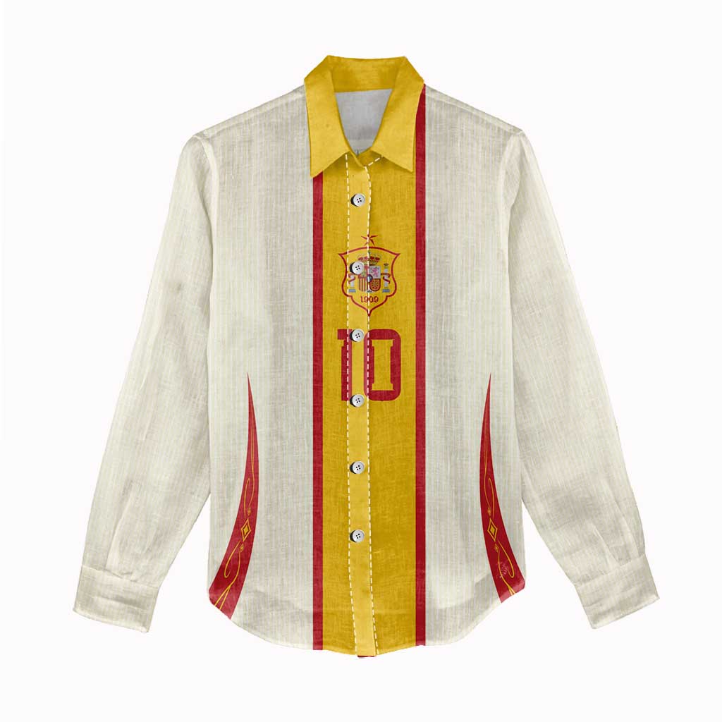 Custom Spain National Football Women Casual Shirt Pinstripe Flag with Royal Crest
