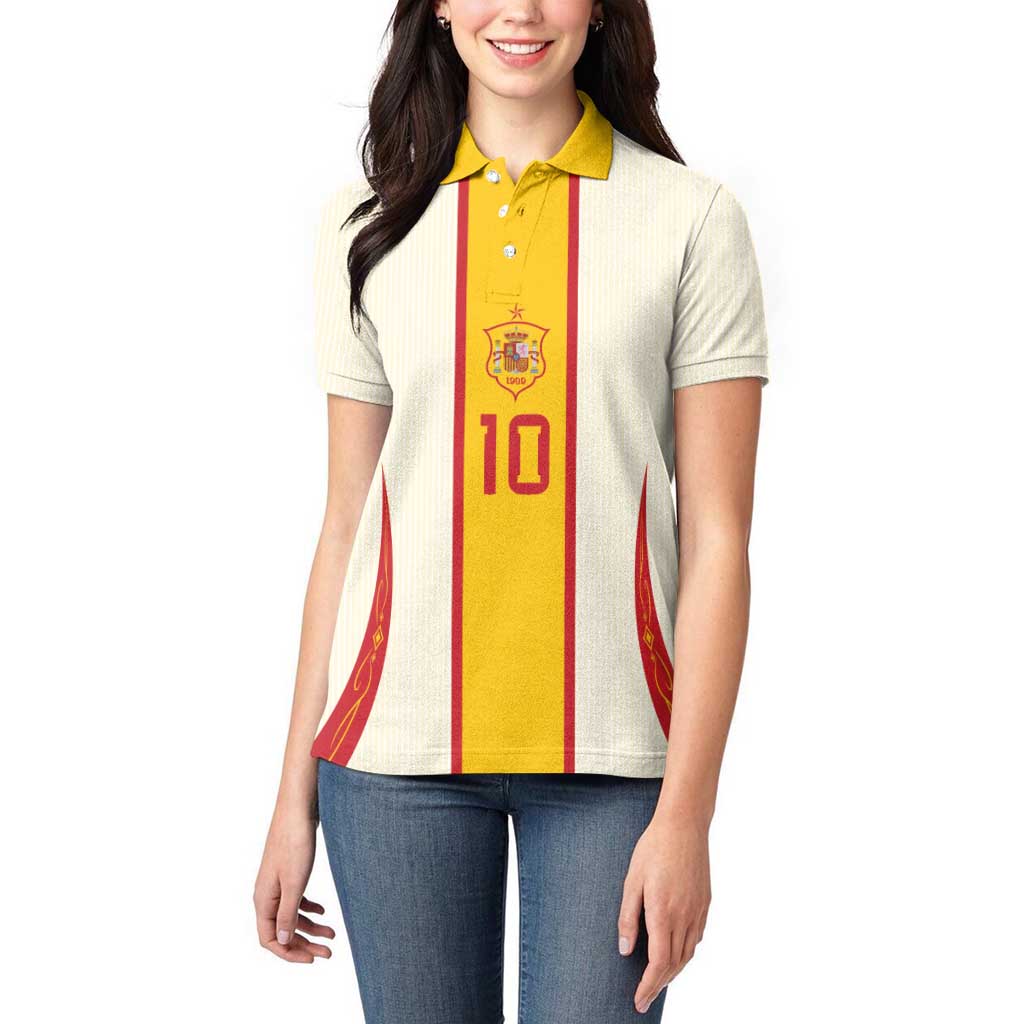 Custom Spain National Football Women Polo Shirt Pinstripe Flag with Royal Crest