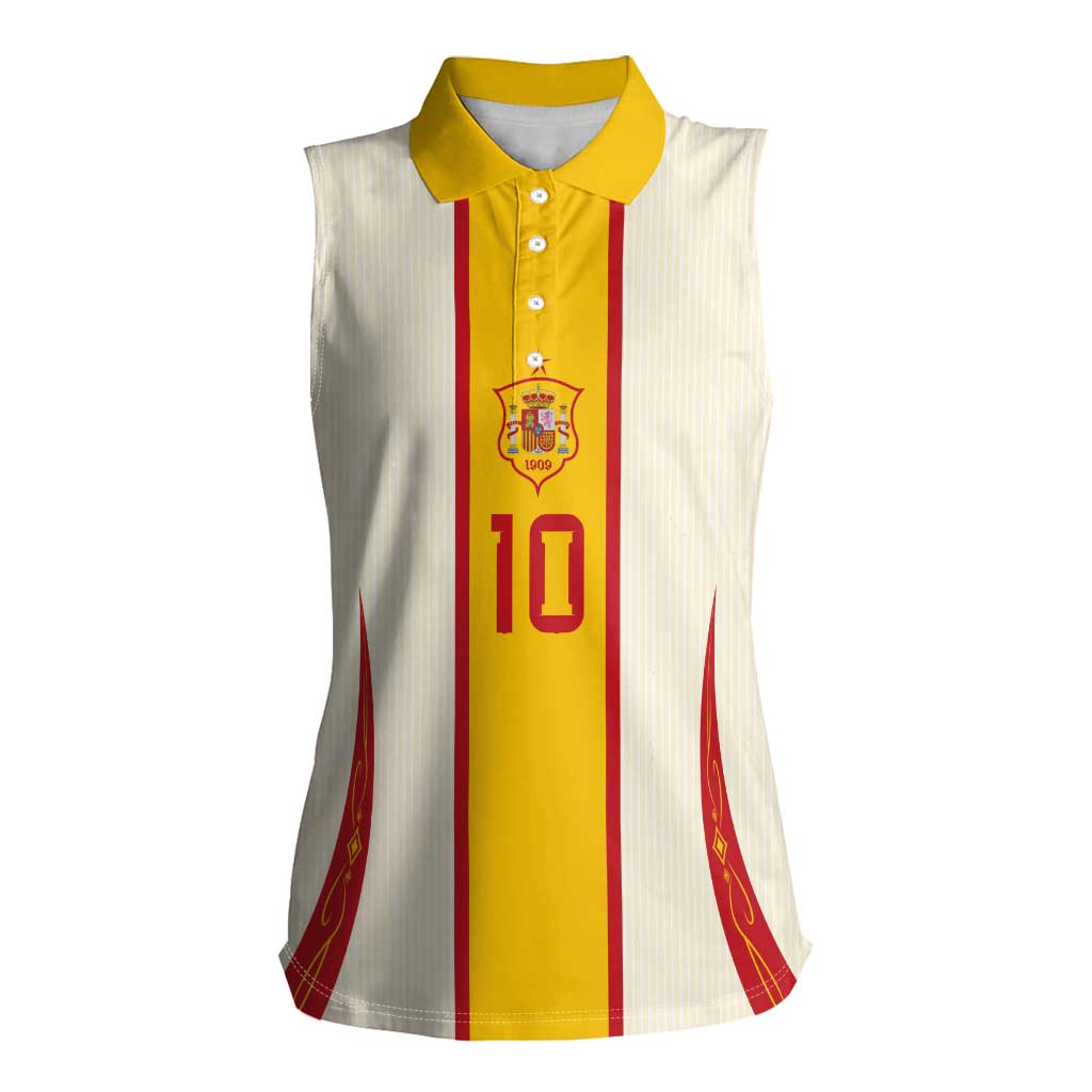 Custom Spain National Football Women Sleeveless Polo Shirt Pinstripe Flag with Royal Crest