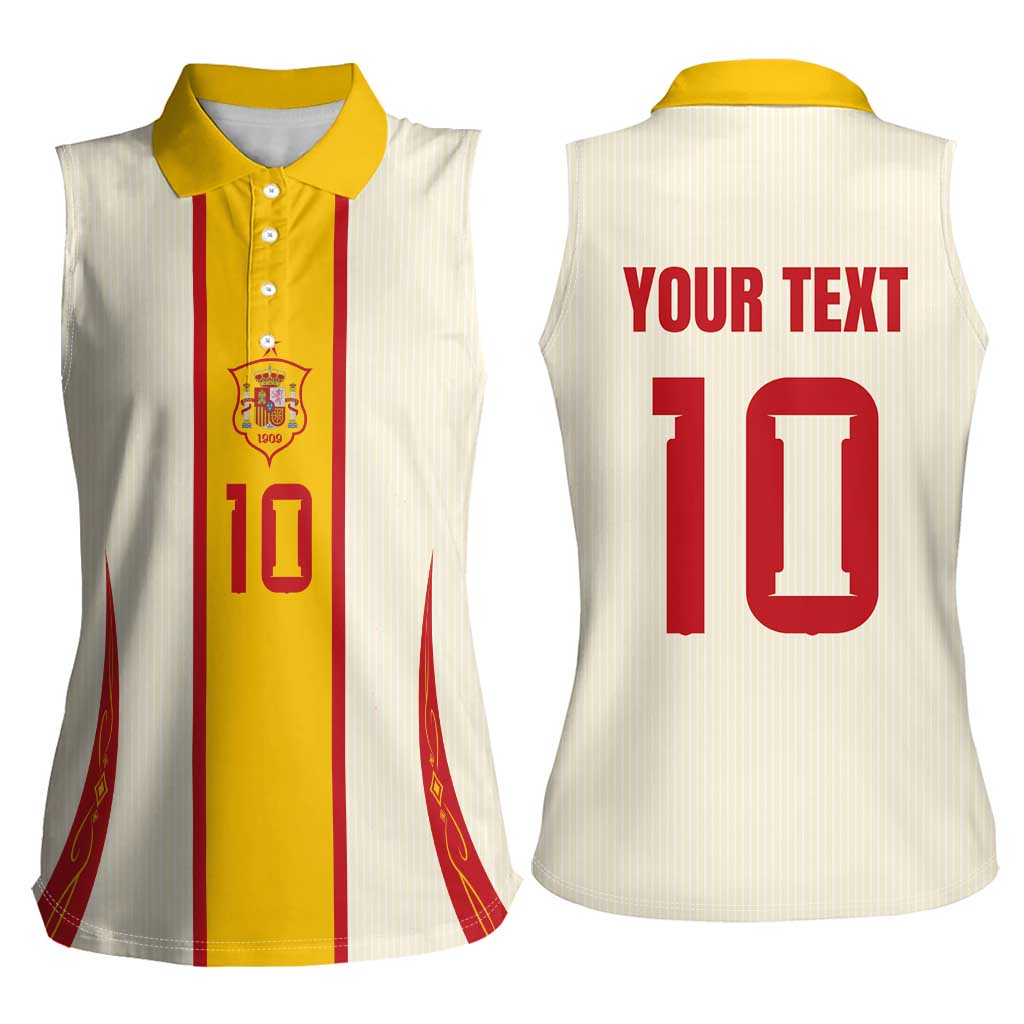 Custom Spain National Football Women Sleeveless Polo Shirt Pinstripe Flag with Royal Crest