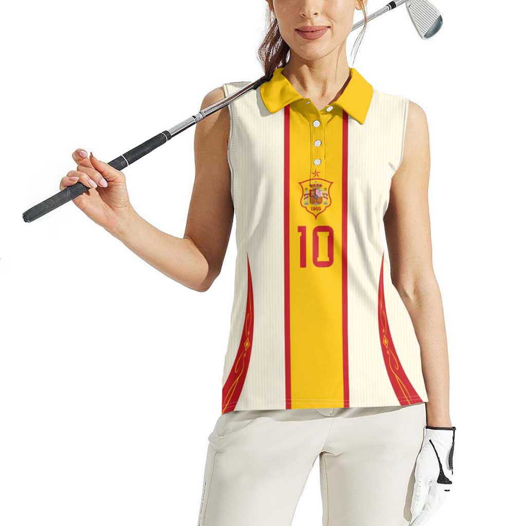 Custom Spain National Football Women Sleeveless Polo Shirt Pinstripe Flag with Royal Crest