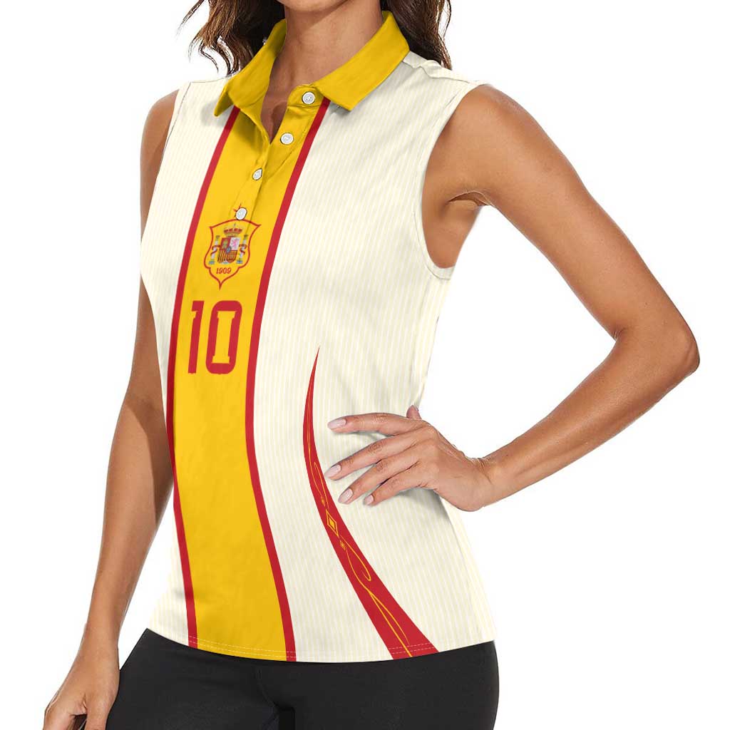 Custom Spain National Football Women Sleeveless Polo Shirt Pinstripe Flag with Royal Crest