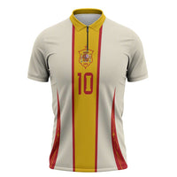 Custom Spain National Football Zipper Polo Shirt Pinstripe Flag with Royal Crest
