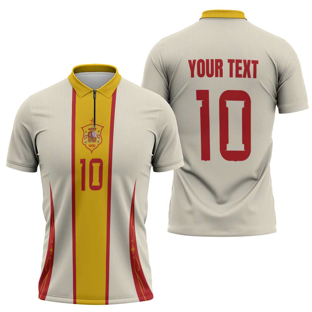 Custom Spain National Football Zipper Polo Shirt Pinstripe Flag with Royal Crest