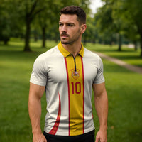Custom Spain National Football Zipper Polo Shirt Pinstripe Flag with Royal Crest