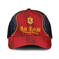 Spain La Roja Football Baseball Net Cap Vintage Gothic Typography And Royal Crest Pinstripe Design