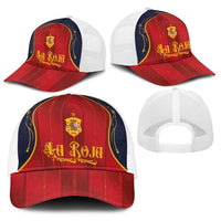Spain La Roja Football Baseball Net Cap Vintage Gothic Typography And Royal Crest Pinstripe Design