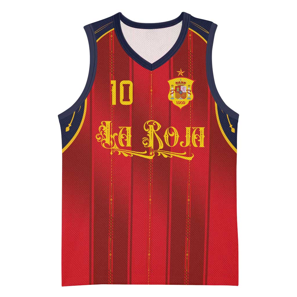 Custom Spain La Roja Football Basketball Jersey Gothic Typography Royal Crest Pinstripe
