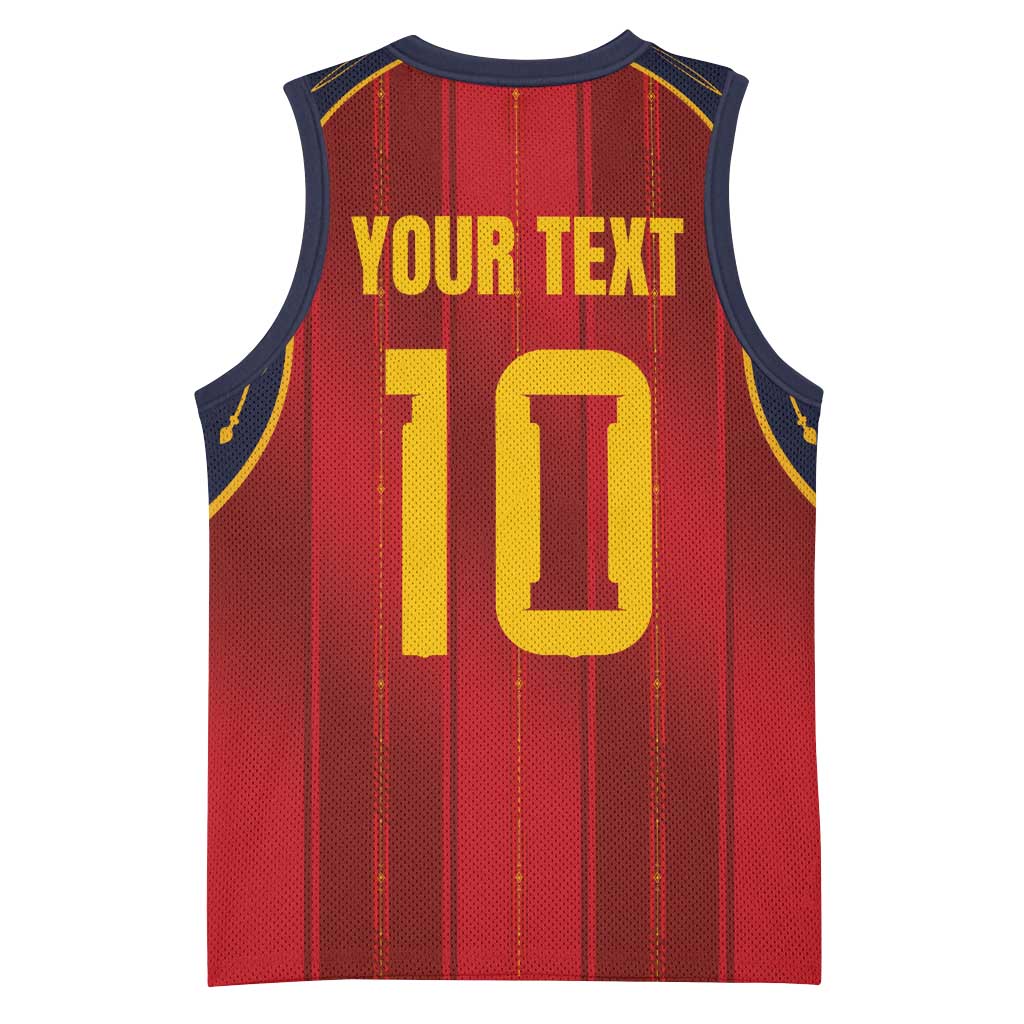 Custom Spain La Roja Football Basketball Jersey Gothic Typography Royal Crest Pinstripe