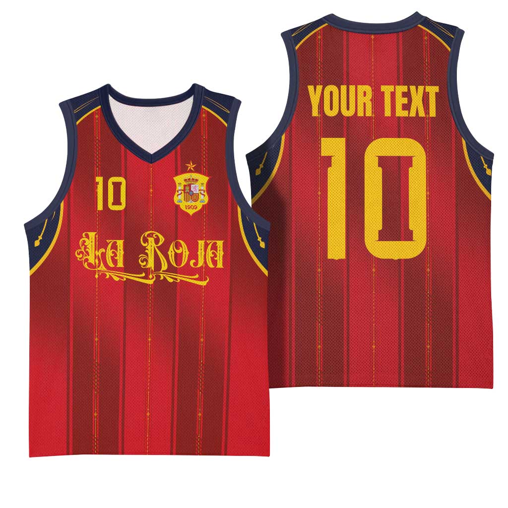 Custom Spain La Roja Football Basketball Jersey Gothic Typography Royal Crest Pinstripe