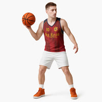 Custom Spain La Roja Football Basketball Jersey Gothic Typography Royal Crest Pinstripe