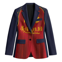 Custom Spain La Roja Football Blazer Gothic Typography Royal Crest Pinstripe