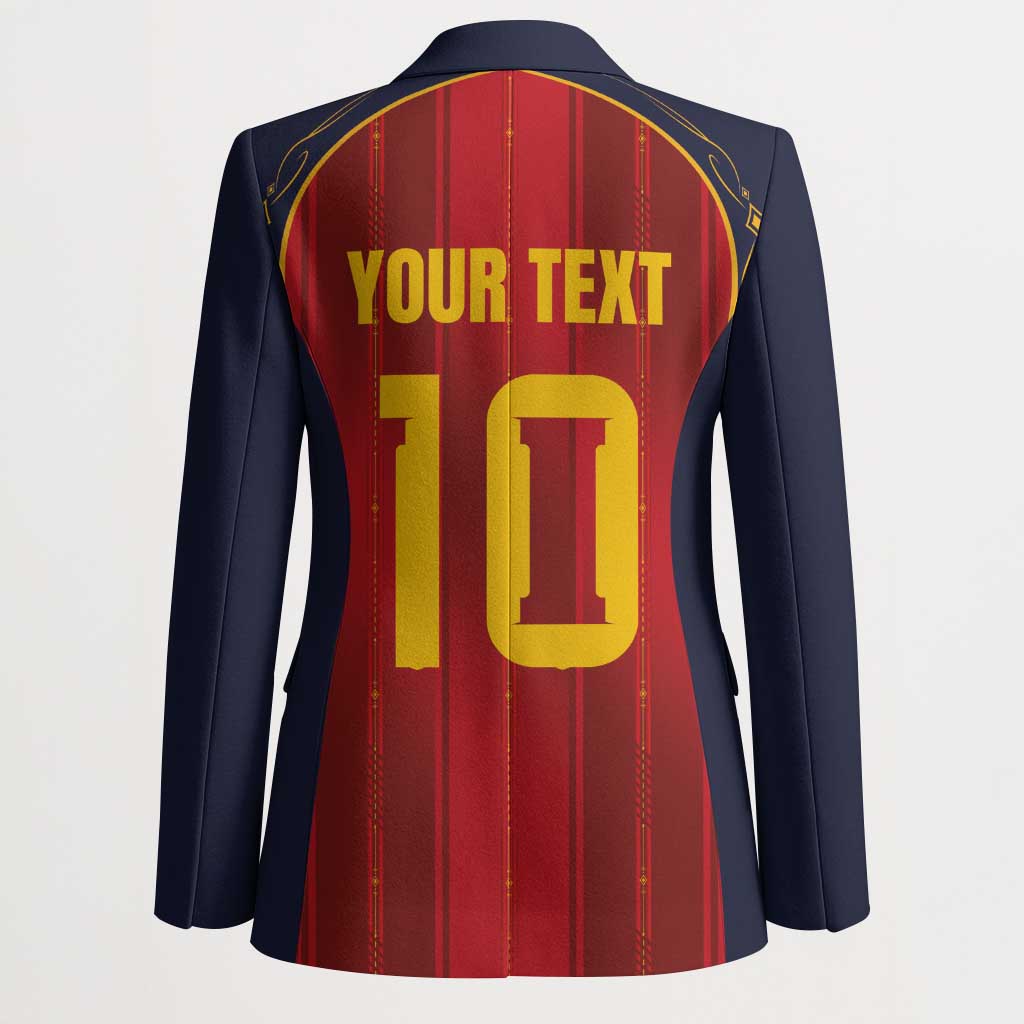 Custom Spain La Roja Football Blazer Gothic Typography Royal Crest Pinstripe
