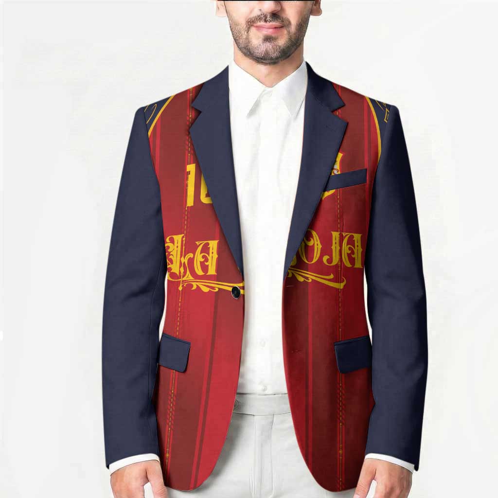 Custom Spain La Roja Football Blazer Gothic Typography Royal Crest Pinstripe