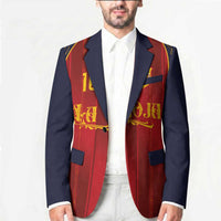 Custom Spain La Roja Football Blazer Gothic Typography Royal Crest Pinstripe