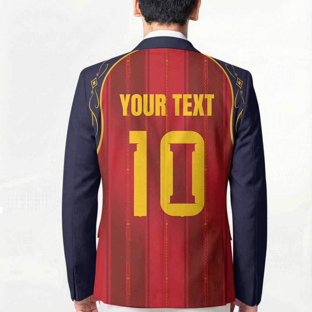 Custom Spain La Roja Football Blazer Gothic Typography Royal Crest Pinstripe