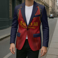 Custom Spain La Roja Football Blazer Gothic Typography Royal Crest Pinstripe
