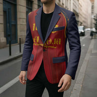 Custom Spain La Roja Football Blazer Gothic Typography Royal Crest Pinstripe