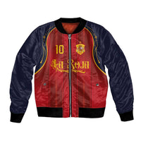 Custom Spain La Roja Football Bomber Jacket Gothic Typography Royal Crest Pinstripe