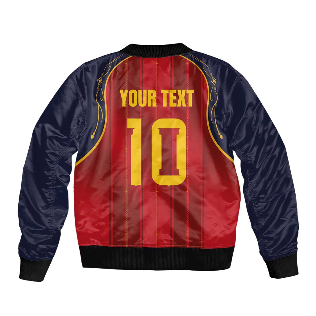 Custom Spain La Roja Football Bomber Jacket Gothic Typography Royal Crest Pinstripe