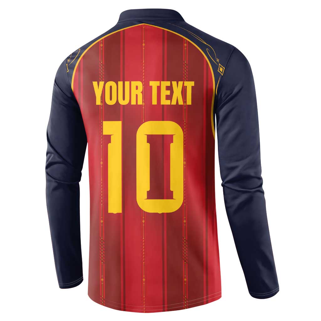 Custom Spain La Roja Football Button Sweatshirt Gothic Typography Royal Crest Pinstripe