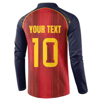Custom Spain La Roja Football Button Sweatshirt Gothic Typography Royal Crest Pinstripe