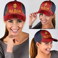 Spain La Roja Football Classic Cap Vintage Gothic Typography And Royal Crest Pinstripe Design