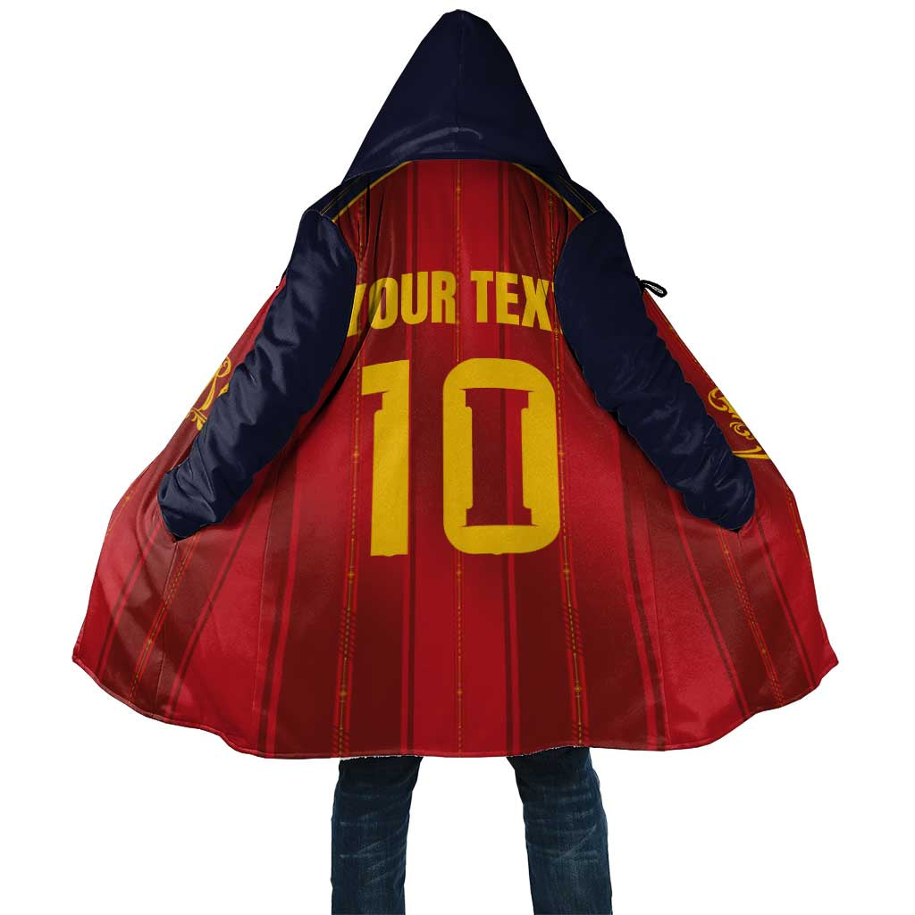 Custom Spain La Roja Football Cloak Gothic Typography Royal Crest Pinstripe