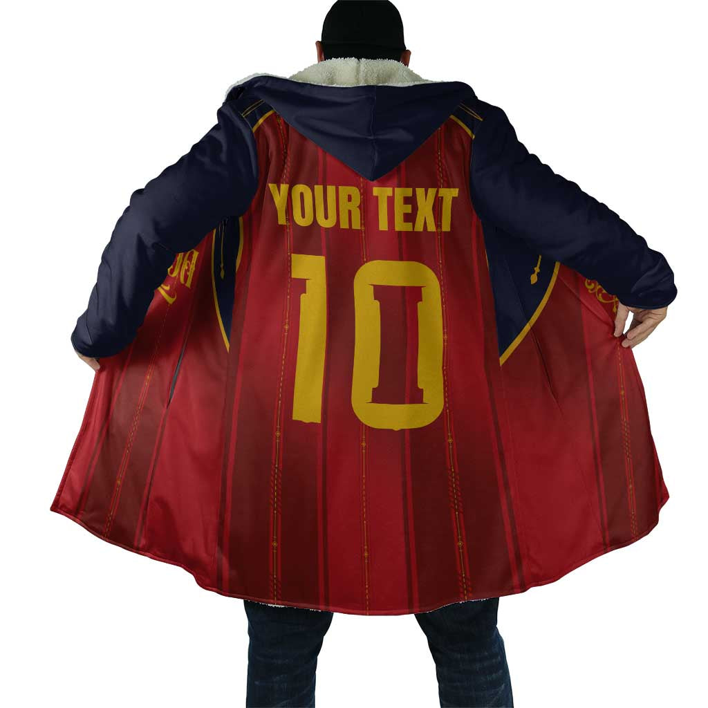 Custom Spain La Roja Football Cloak Gothic Typography Royal Crest Pinstripe