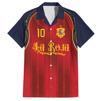 Custom Spain La Roja Football Hawaiian Shirt Gothic Typography Royal Crest Pinstripe