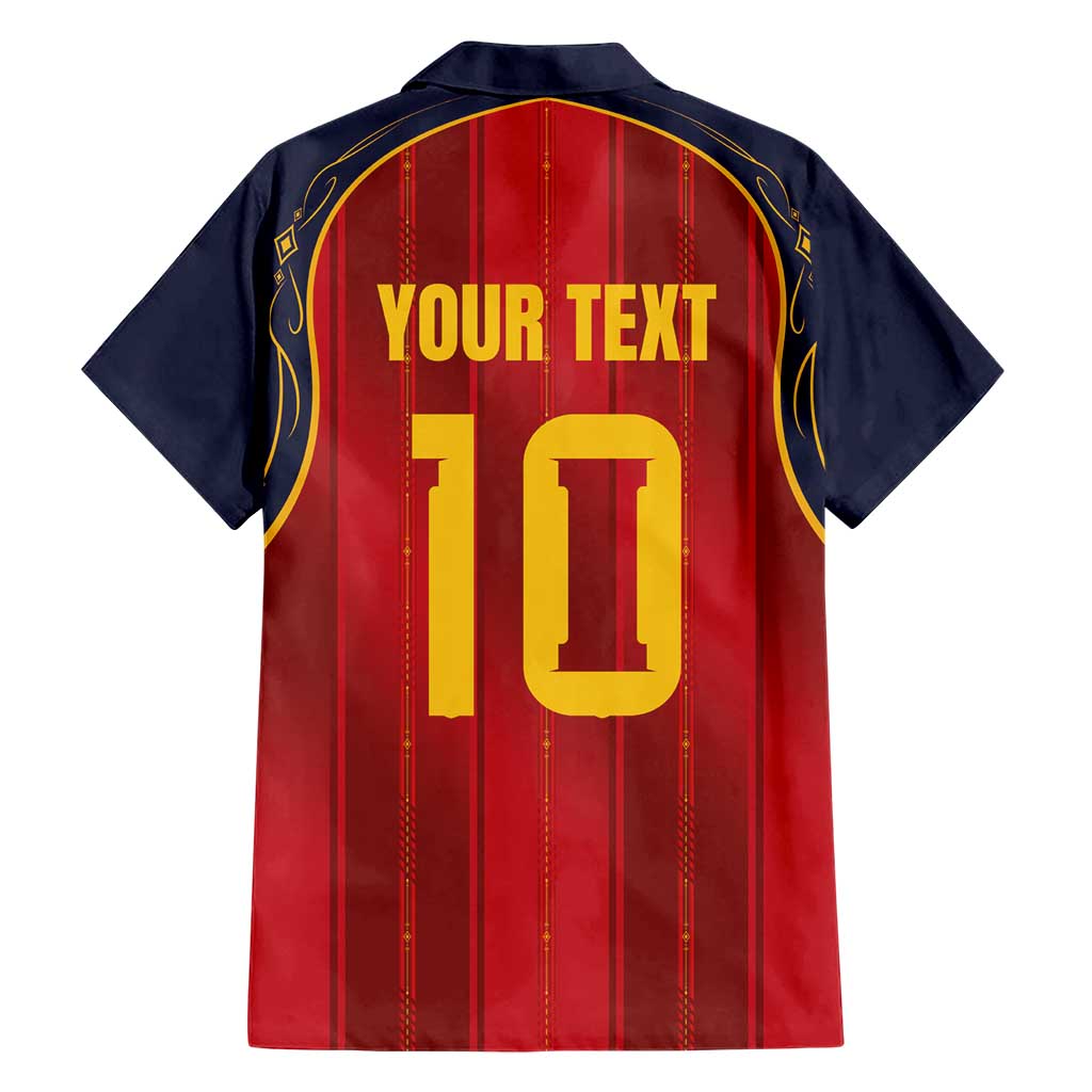 Custom Spain La Roja Football Hawaiian Shirt Gothic Typography Royal Crest Pinstripe