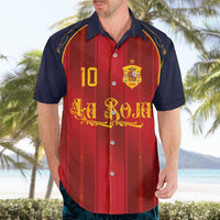 Custom Spain La Roja Football Hawaiian Shirt Gothic Typography Royal Crest Pinstripe