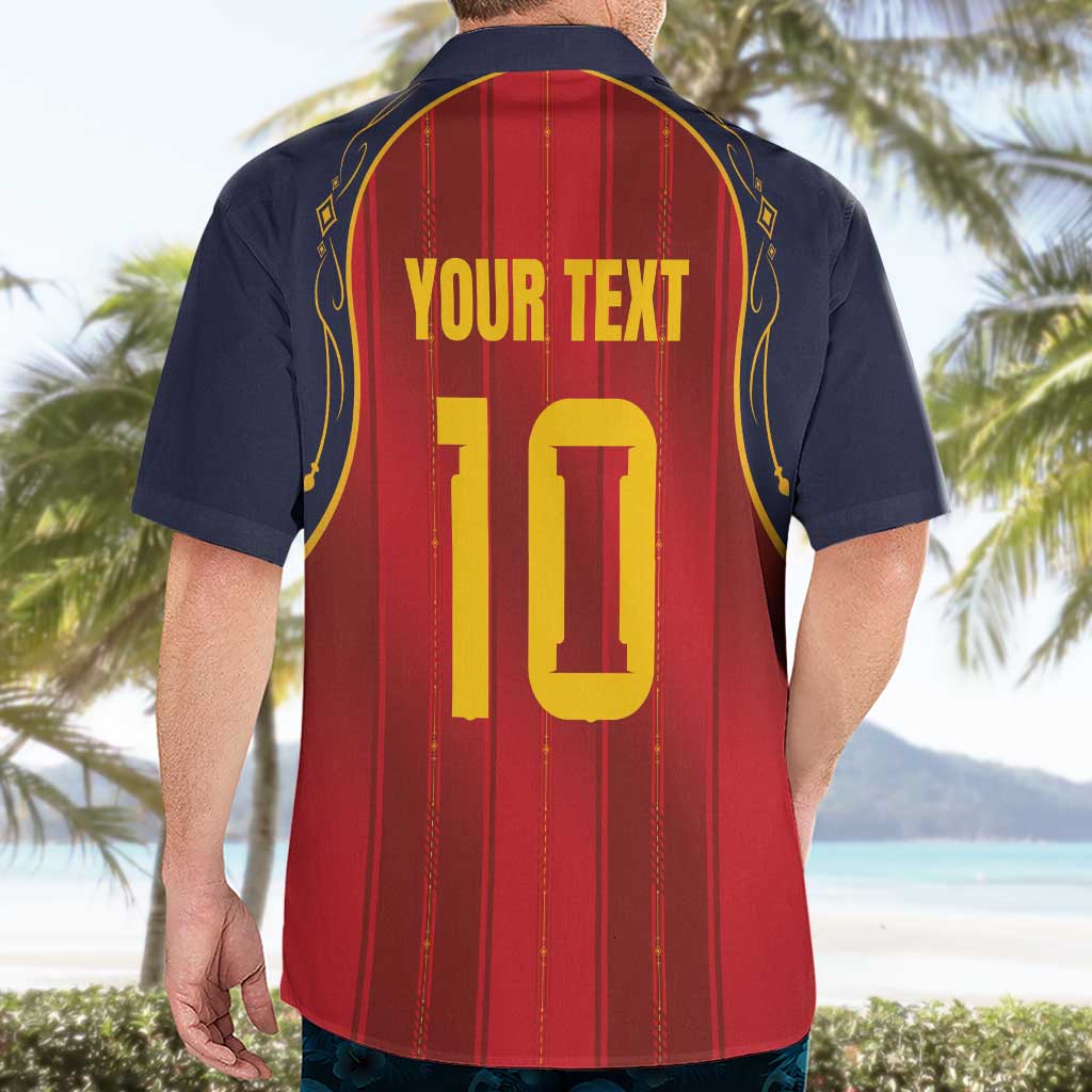 Custom Spain La Roja Football Hawaiian Shirt Gothic Typography Royal Crest Pinstripe