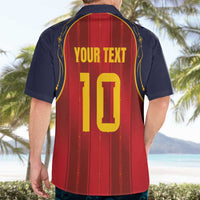 Custom Spain La Roja Football Hawaiian Shirt Gothic Typography Royal Crest Pinstripe