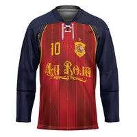 Custom Spain La Roja Football Hockey Jersey Gothic Typography Royal Crest Pinstripe