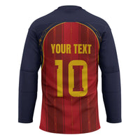 Custom Spain La Roja Football Hockey Jersey Gothic Typography Royal Crest Pinstripe