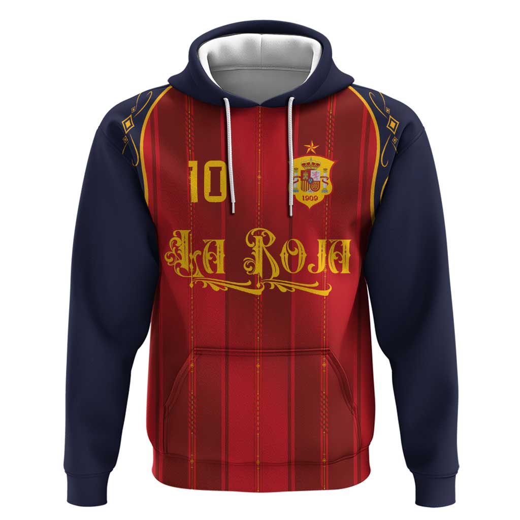 Custom Spain La Roja Football Hoodie Gothic Typography Royal Crest Pinstripe