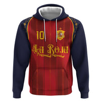 Custom Spain La Roja Football Hoodie Gothic Typography Royal Crest Pinstripe