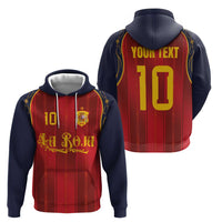 Custom Spain La Roja Football Hoodie Gothic Typography Royal Crest Pinstripe