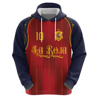 Custom Spain La Roja Football Hoodie Gothic Typography Royal Crest Pinstripe