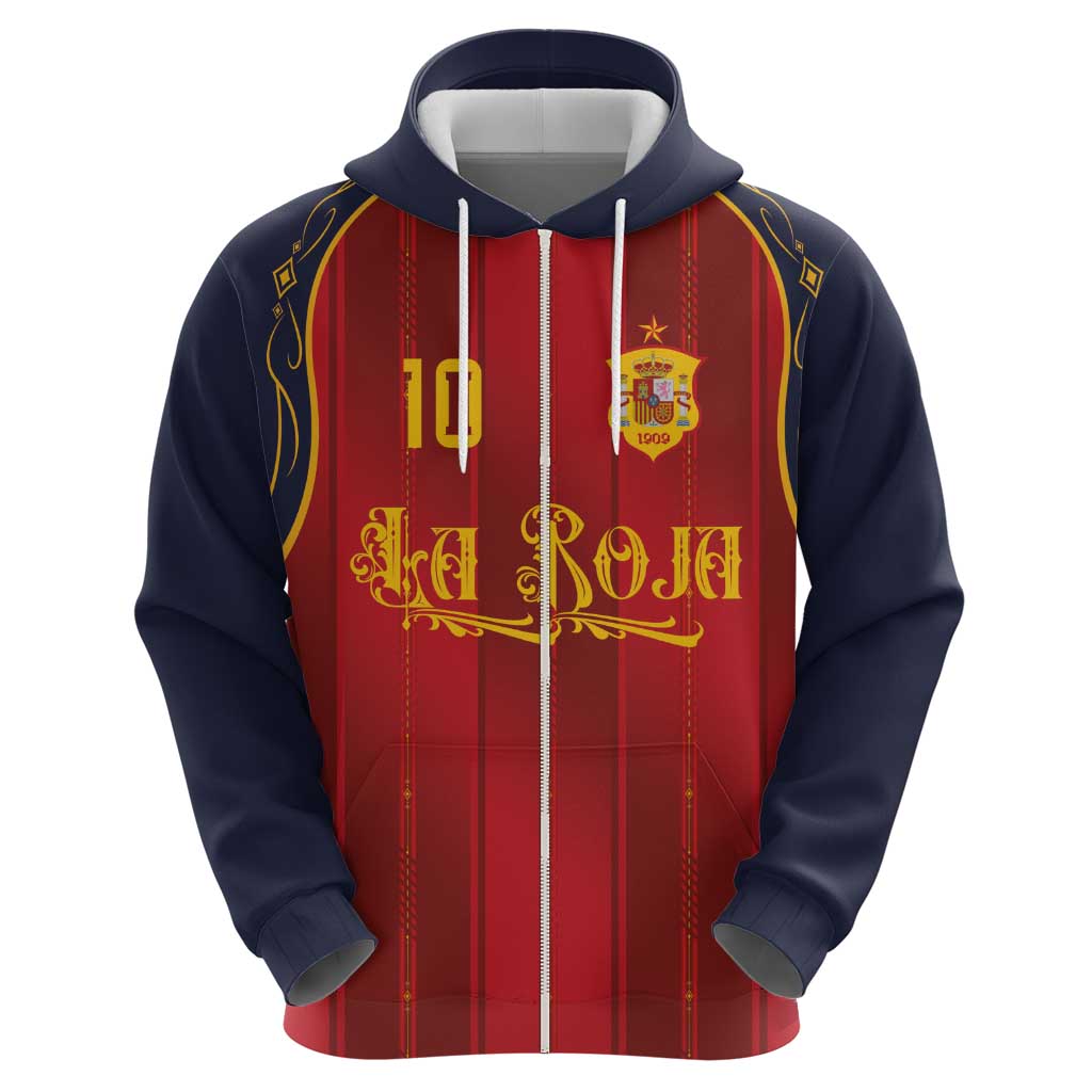 Custom Spain La Roja Football Hoodie Gothic Typography Royal Crest Pinstripe